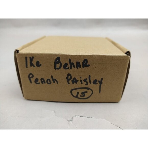 IKE BEHAR 100% Silk Necktie USA Designer Peach Paisley Embroidery Square EUC - Picture 9 of 9